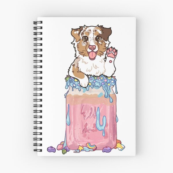 Item preview, Red Merle Australian Shepherd In pastel pink milkshake with blue icing designed and sold by Ivy Fox Illustration.