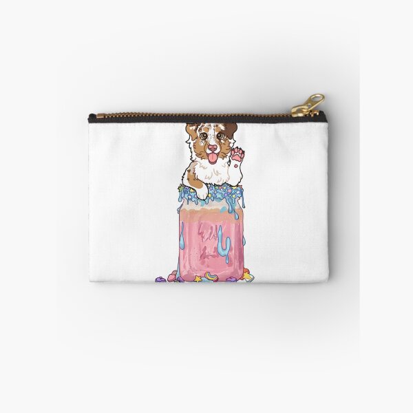 Item preview, Red Merle Australian Shepherd In pastel pink milkshake with blue icing designed and sold by Ivy Fox Illustration.