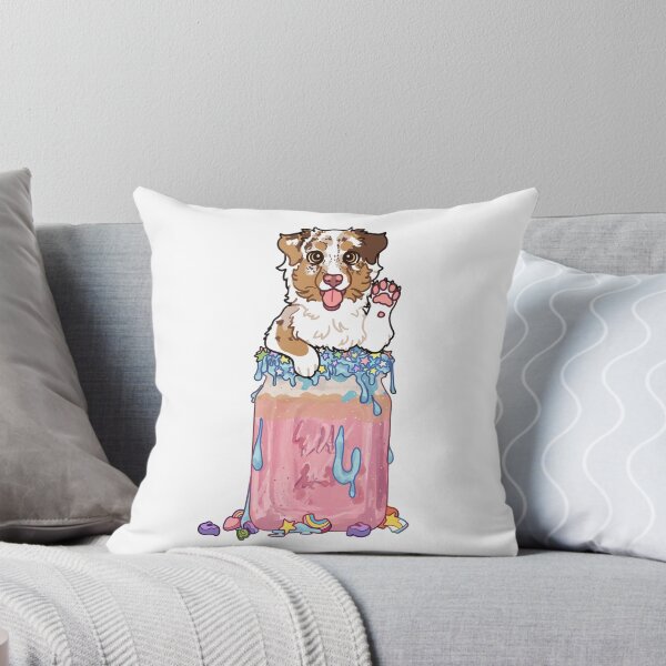 Item preview, Red Merle Australian Shepherd In pastel pink milkshake with blue icing designed and sold by Ivy Fox Illustration.