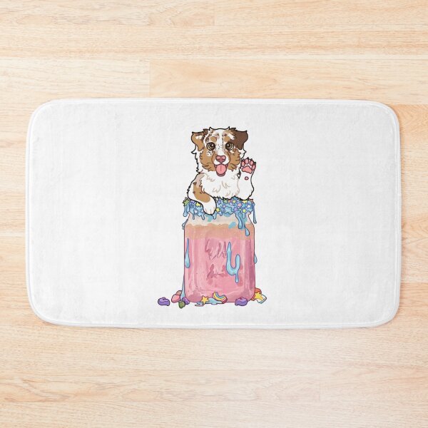 Item preview, Red Merle Australian Shepherd In pastel pink milkshake with blue icing designed and sold by Ivy Fox Illustration.
