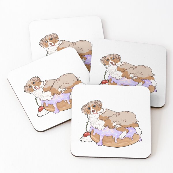 Item preview, Red Merle Australian Shepherd on a pastel glazed donut designed and sold by Ivy Fox Illustration.