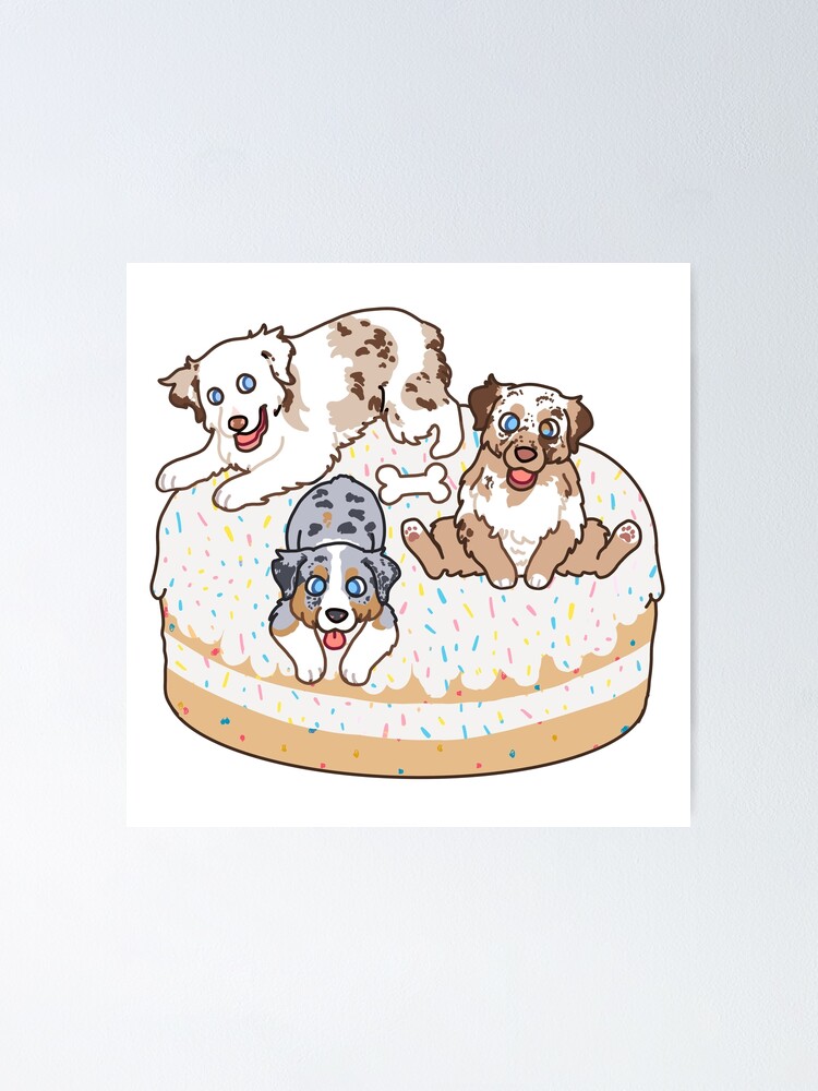 "Australian Shepherds on a confetti cake" Poster for Sale by IvyFox1