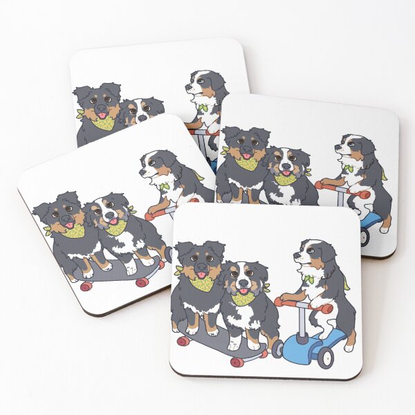 Item preview, Black tri Aussies on a skateboard and scooter designed and sold by Ivy Fox Illustration.