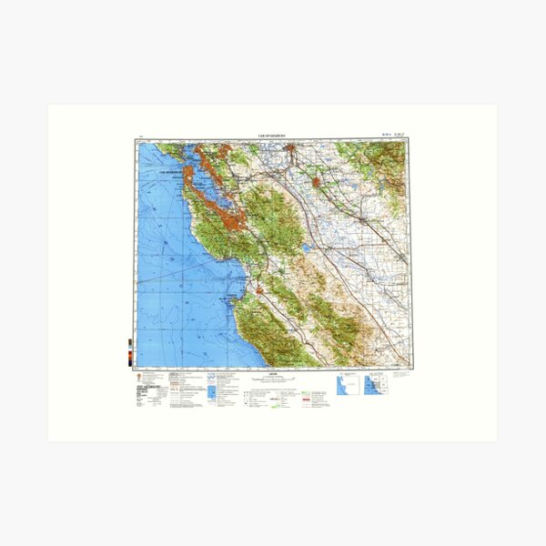 Soviet Map of San Francisco Bay Area Art Print