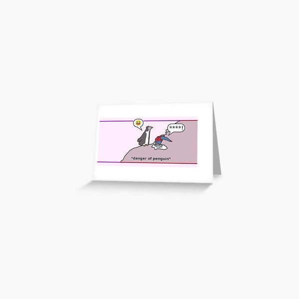 'Danger Of Penguin' Warning Notice - Original Pink Greeting Card