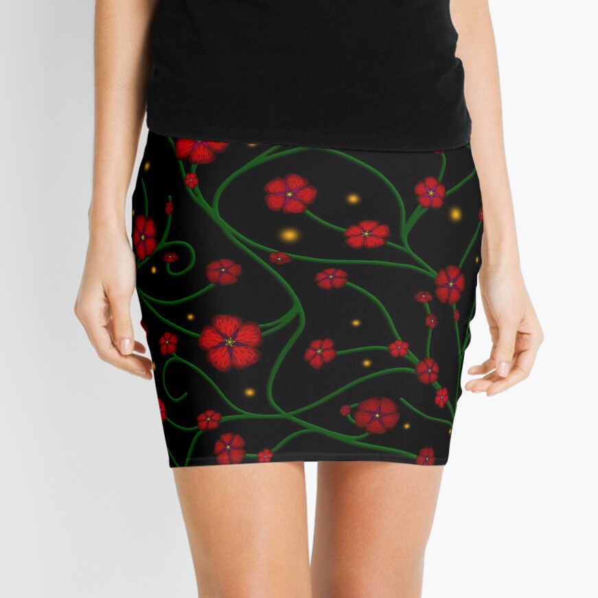 Ruby Flowers, Emerald Vines Mini Skirt