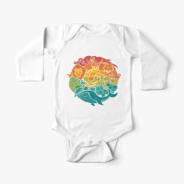 Animal Rainbow - cream Long Sleeve Baby One-Piece