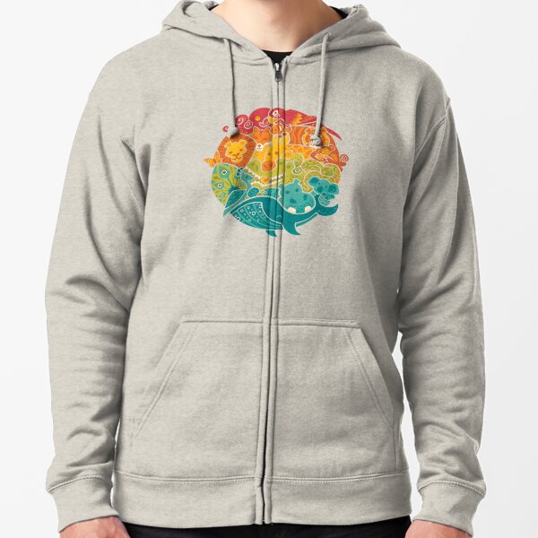 Animal Rainbow - cream Zipped Hoodie
