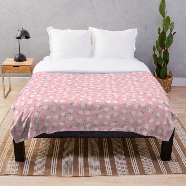 White Flowers on Pink Floral Pattern Throw Blanket