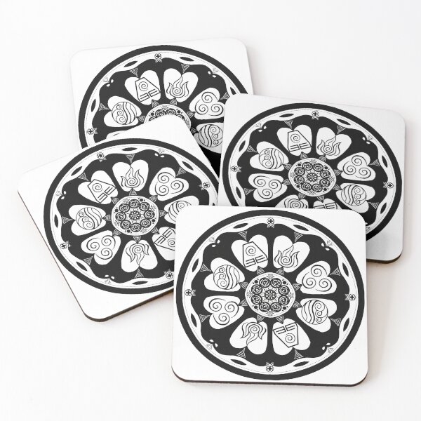 Ornate White Lotus Tile Coasters (Set of 4)