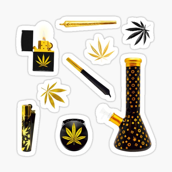 Item preview, Luxurious Black and Metallic Gold ~ Stoner Weed and Essentials Semi Transparent Sticker Bundle Pack ~ Collection Set 8 designed and sold by Neon-Wolf.