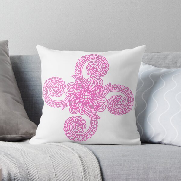 Henna Colourful Flower Pattern Pink Throw Pillow