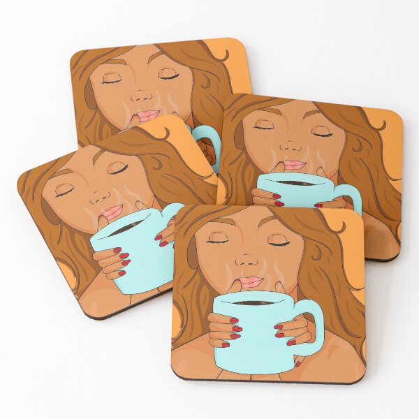 Item preview, woman with coffee designed and sold by ByRachel.