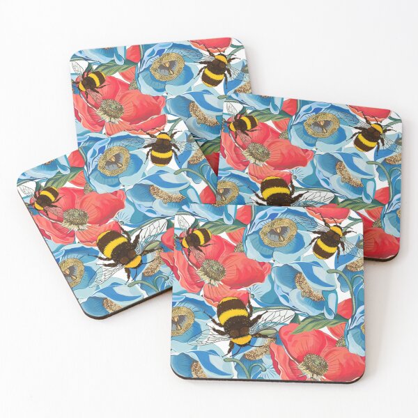Item preview, Blue flowers and honey bee painted floral pattern designed and sold by Rakesh Murugan.