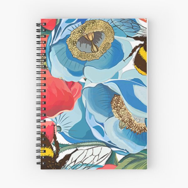 Item preview, Blue flowers and honey bee painted floral pattern designed and sold by Rakesh Murugan.