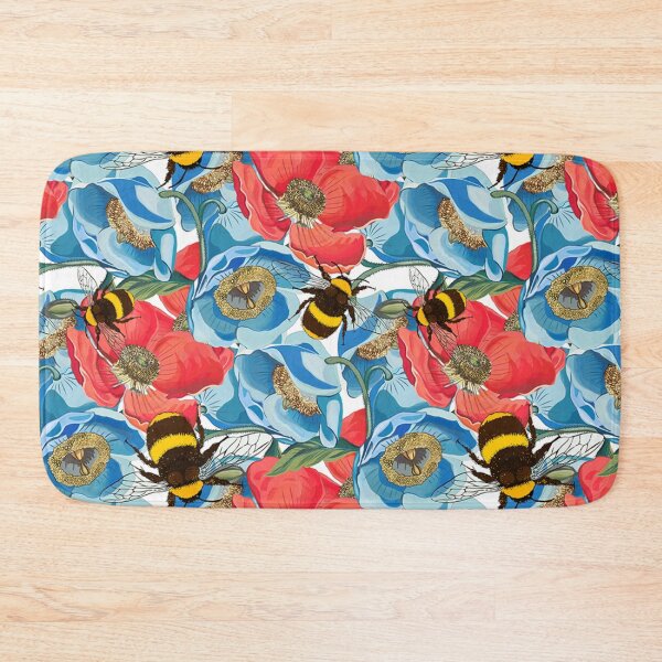 Aperçu de l'œuvre Fleurs bleues et abeille peinte motif floral créée et vendue par Rakesh Murugan.