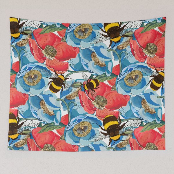 Item preview, Blue flowers and honey bee painted floral pattern designed and sold by Rakesh Murugan.