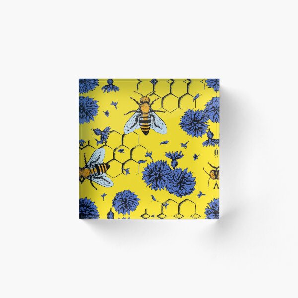 Item preview, Blue flowers and yellow bees apiary painted floral pattern designed and sold by Rakesh Murugan.
