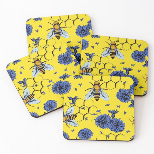 Item preview, Blue flowers and yellow bees apiary painted floral pattern designed and sold by Rakesh Murugan.