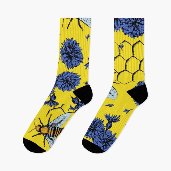 Item preview, Blue flowers and yellow bees apiary painted floral pattern designed and sold by Rakesh Murugan.