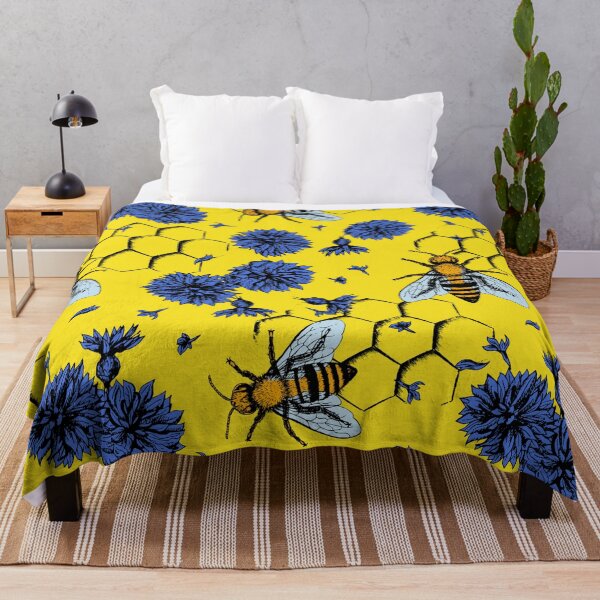 Item preview, Blue flowers and yellow bees apiary painted floral pattern designed and sold by Rakesh Murugan.