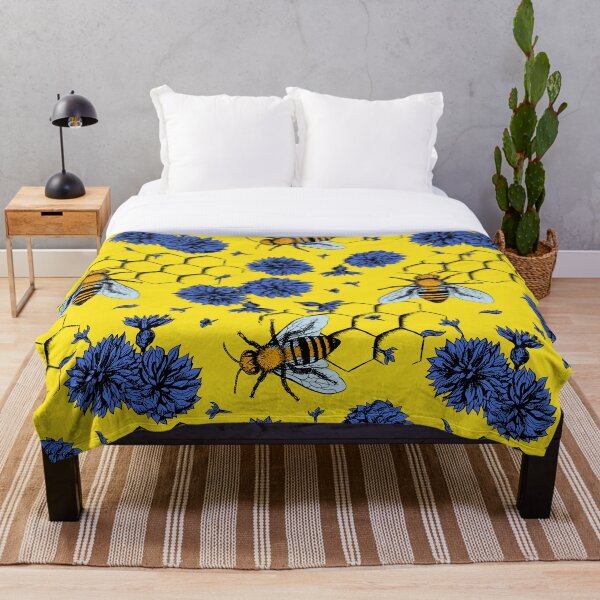 Item preview, Blue flowers and yellow bees apiary painted floral pattern designed and sold by Rakesh Murugan.