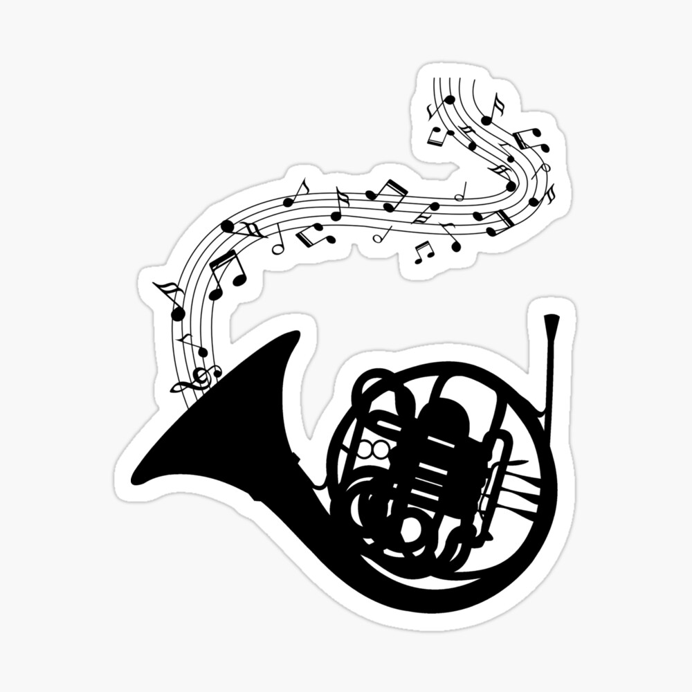 french horn clipart black and white