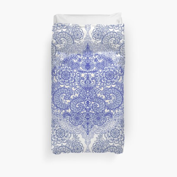 Happy Place Doodle in Cornflower Blue, White & Grey Duvet Cover