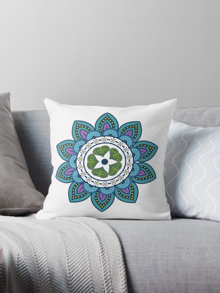 Thumbnail 1 of 3, Throw Pillow, Boho Colourful Flower Pattern designed and sold by SBernadette.