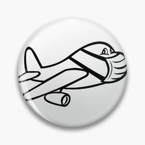 Item preview, Airplane Wearing Mask Flying Cartoon Black and White designed and sold by patrimonio.