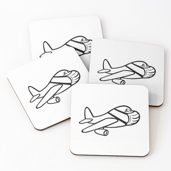 Item preview, Airplane Wearing Mask Flying Cartoon Black and White designed and sold by patrimonio.
