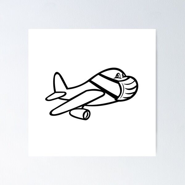 Item preview, Airplane Wearing Mask Flying Cartoon Black and White designed and sold by patrimonio.