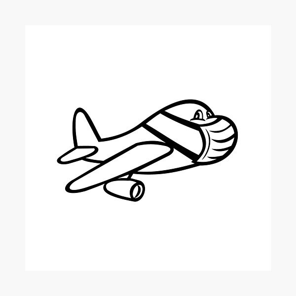 Item preview, Airplane Wearing Mask Flying Cartoon Black and White designed and sold by patrimonio.