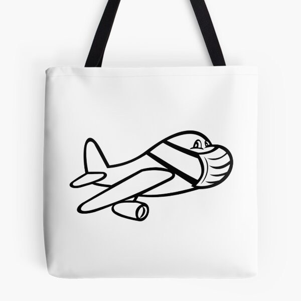 Item preview, Airplane Wearing Mask Flying Cartoon Black and White designed and sold by patrimonio.