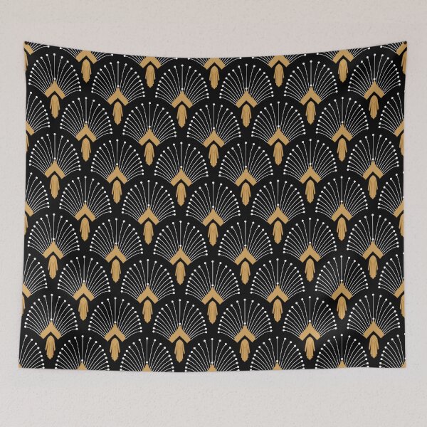 Item preview, Black, Gold and White Art Deco Fan Flowers Motif designed and sold by KarinaI.