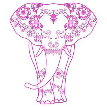 Artwork thumbnail, Pretty Henna Elephant Bright Pink with Flowers by SBernadette