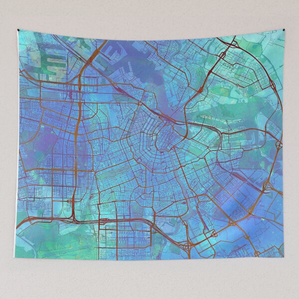 Item preview, Amsterdam Street Map Art Watercolor Blue Lagoon designed and sold by IvonDesign.