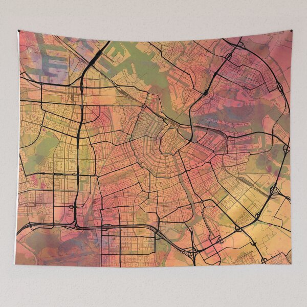 Item preview, Amsterdam Street Map Art Watercolor Lava designed and sold by IvonDesign.