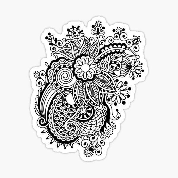 Henna Black and White Flower Pattern Sticker