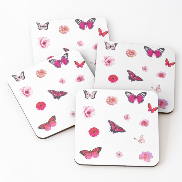 Artikelvorschau, rosa Blumen und Schmetterlingsaufkleberpackung entworfen und verkauft von monikizz.