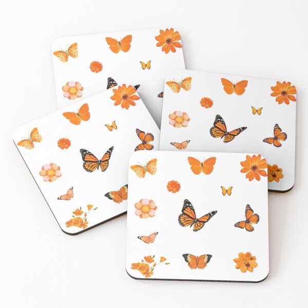 Item preview, orange flower and butterfly sticker pack designed and sold by monikizz.