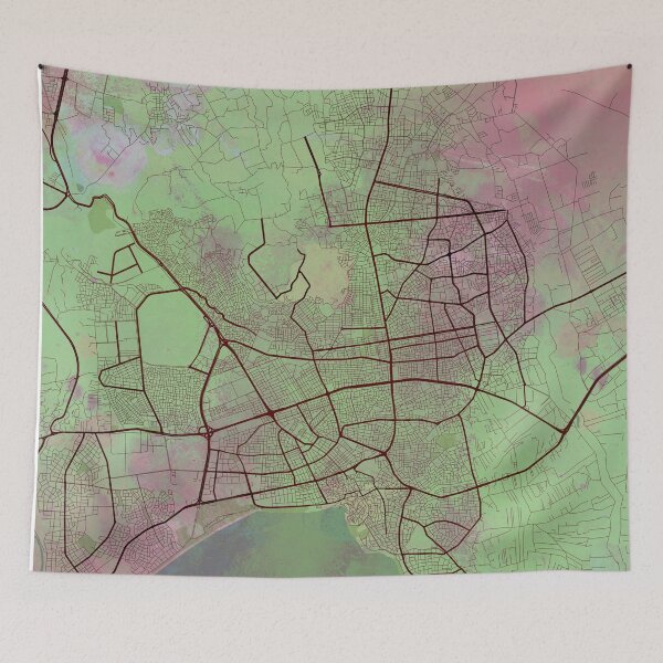 Item preview, Antalya Street Map Art Watercolor Green Pink Love designed and sold by IvonDesign.