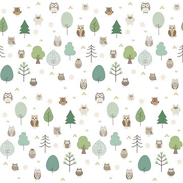 Artwork thumbnail, Owl and tree pattern by hichako
