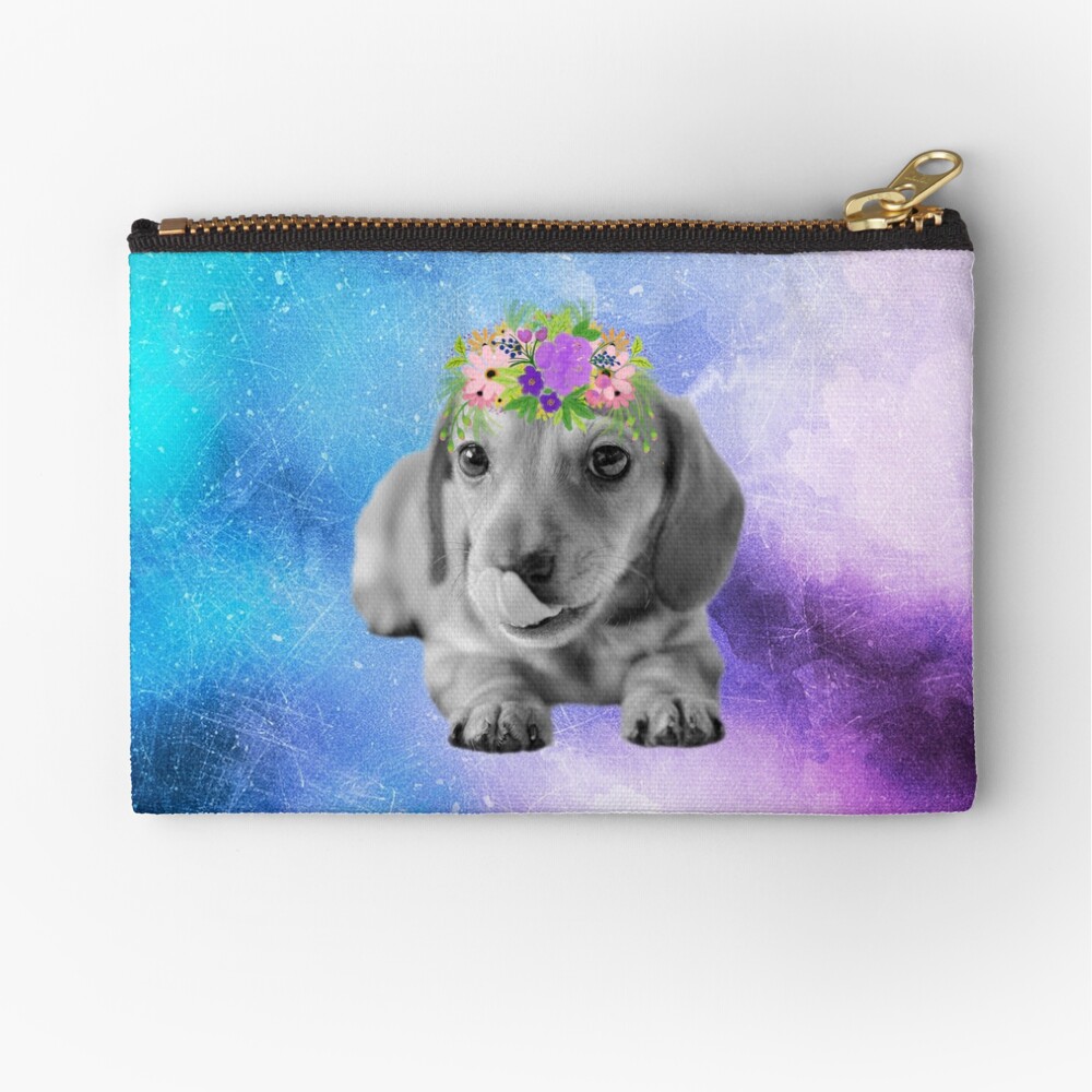 Distressed Watercolour Dachshund Puppy Zipper Pouch