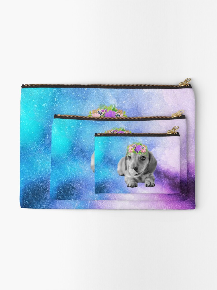 Alternate view of Distressed Watercolour Dachshund Puppy Zipper Pouch