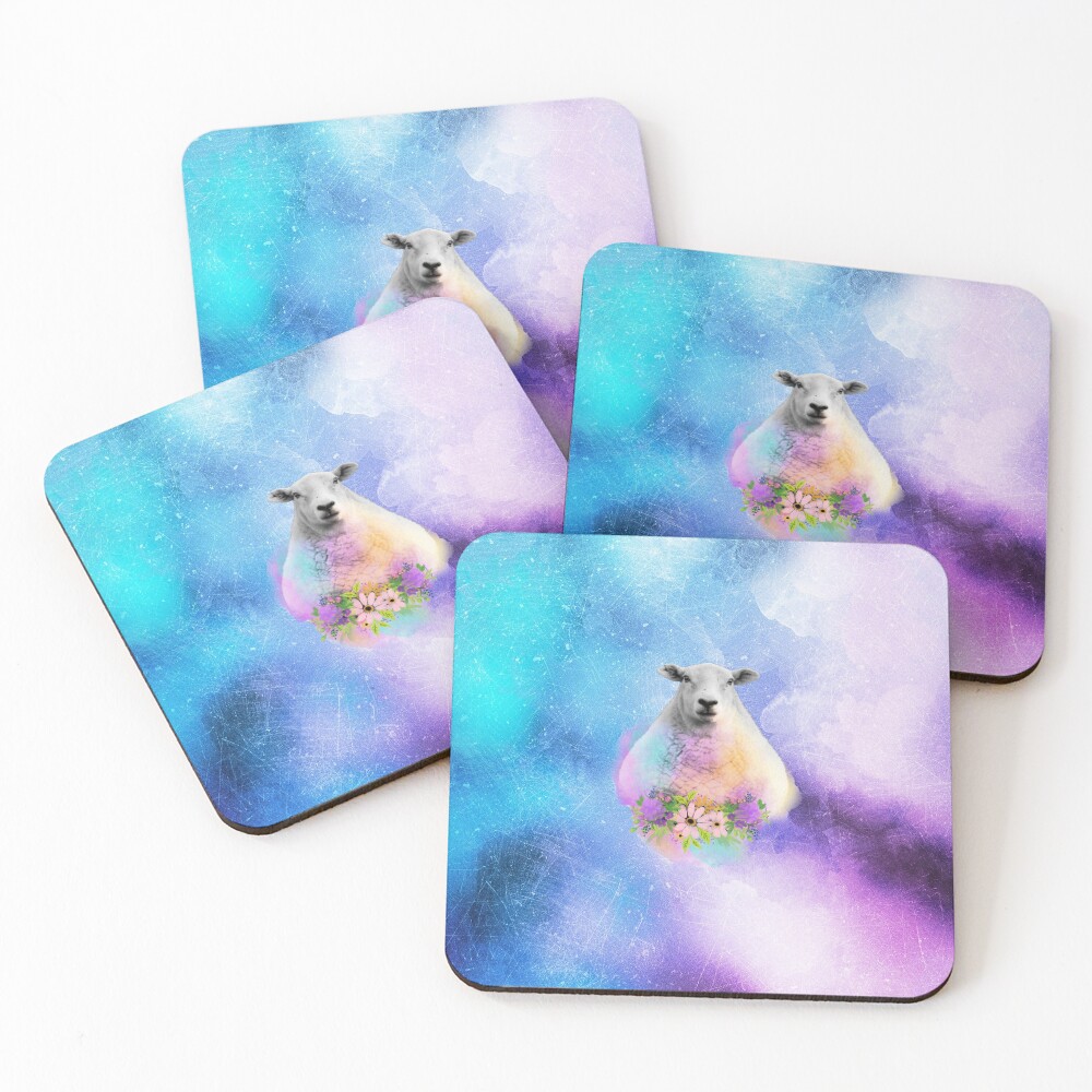 Floral Sheep Distressed Watercolour Splash Coasters (Set of 4)