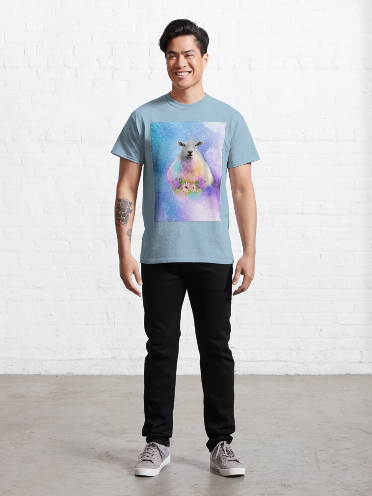 Alternate view of Floral Sheep Distressed Watercolour Splash Classic T-Shirt
