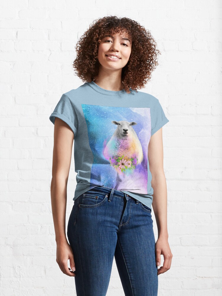 Alternate view of Floral Sheep Distressed Watercolour Splash Classic T-Shirt