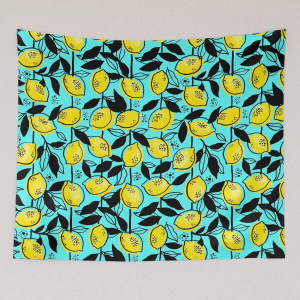 Item preview, Yellow juicy lemons on a blue background designed and sold by Galo4ka555.