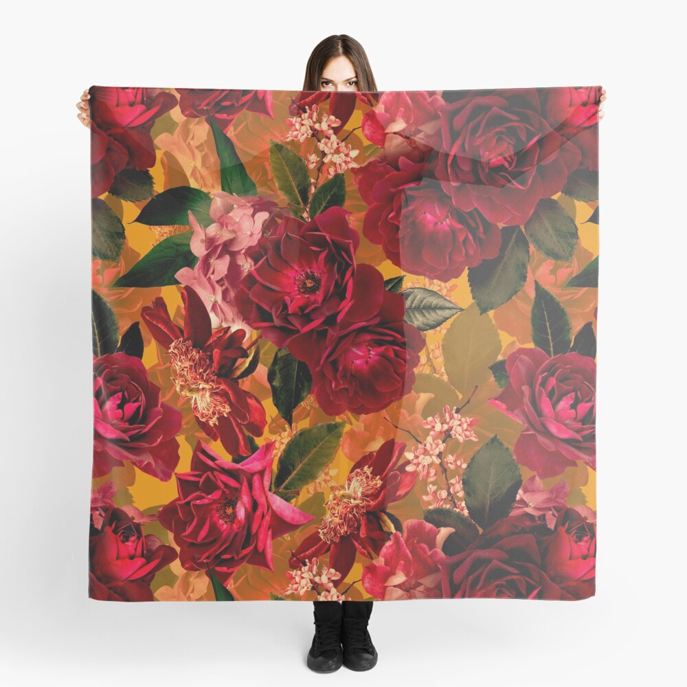 Antique Summer Day Botanical Flower Rose Garden Scarf